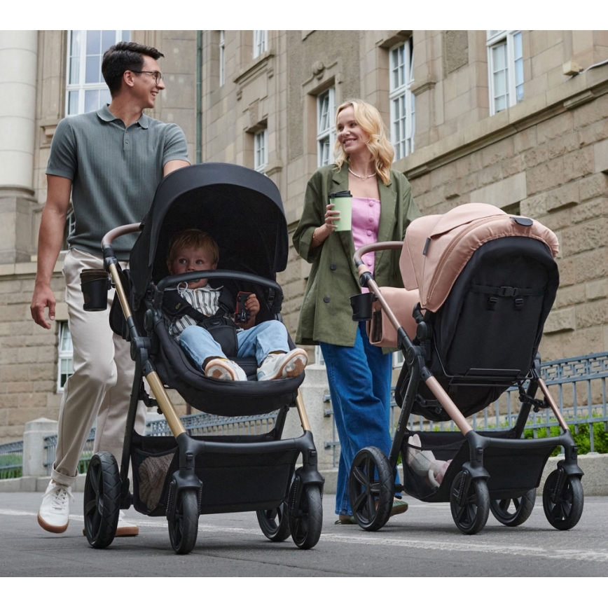 KINDERKRAFT - Yhdistelmärattaat 3in1 MOOV 2 Pure musta + turvaistuin MINK PRO