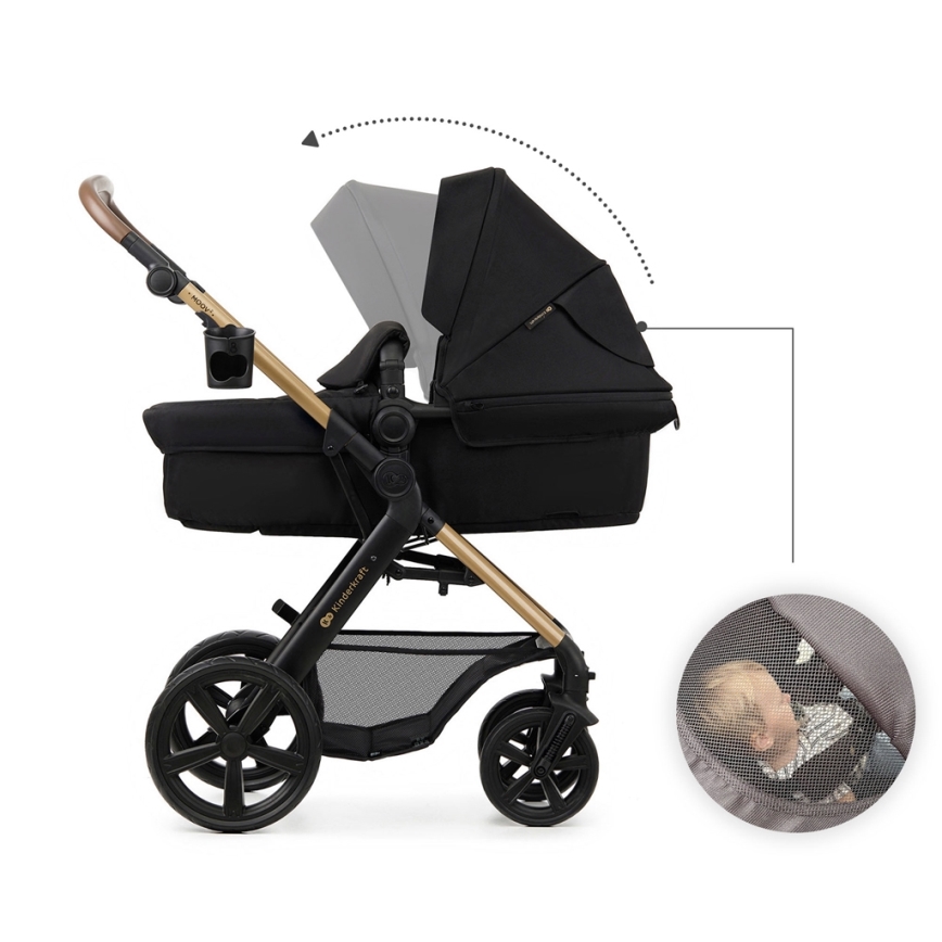 KINDERKRAFT - Yhdistelmärattaat 3in1 MOOV 2 Pure musta + turvaistuin MINK PRO