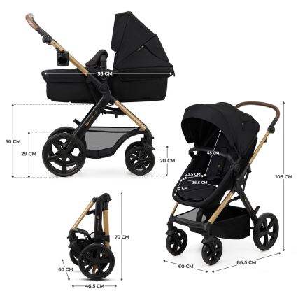 KINDERKRAFT - Yhdistelmärattaat 3in1 MOOV 2 Pure musta + turvaistuin MINK PRO