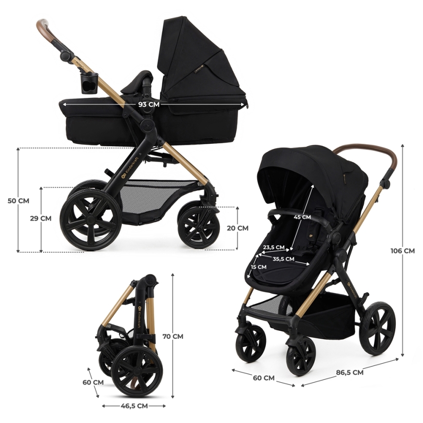 KINDERKRAFT - Yhdistelmärattaat 3in1 MOOV 2 Pure musta + turvaistuin MINK PRO