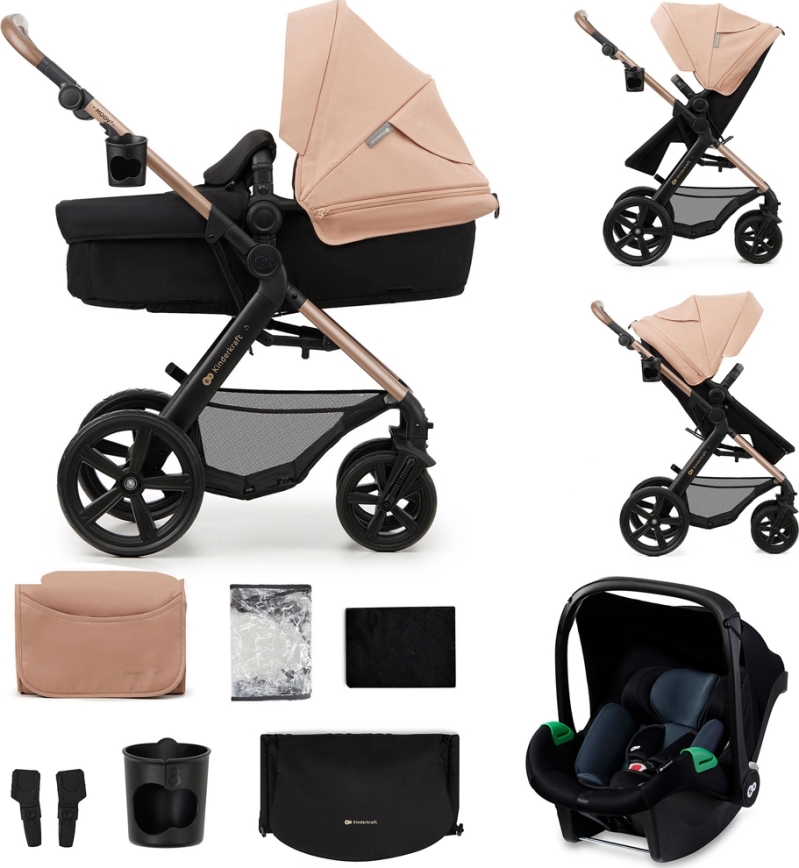 KINDERKRAFT - Yhdistelmärattaat 3in1 MOOV 2 Sand beige + turvaistuin MINK PRO