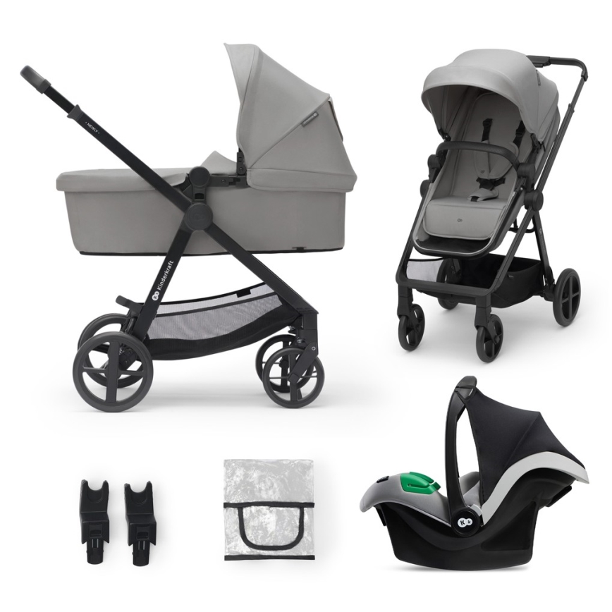 KINDERKRAFT - Yhdistelmärattaat 3in1 NEWLY Moonlight harmaa  + turvaistuin MINK PRO