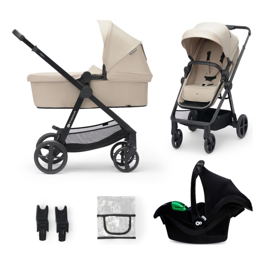 KINDERKRAFT - Yhdistelmärattaat 3in1 NEWLY Sand beige + turvaistuin MINK PRO