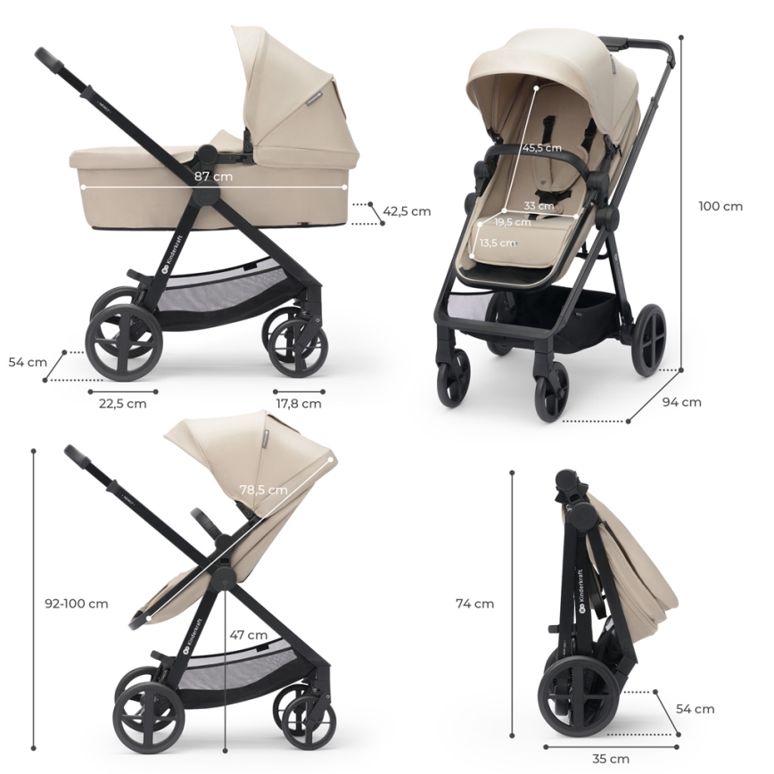 KINDERKRAFT - Yhdistelmärattaat 3in1 NEWLY Sand beige + turvaistuin MINK PRO