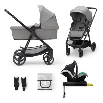KINDERKRAFT - Yhdistelmävaunut 4-in-1 NEWLY Classic harmaa + MINK PRO turvaistuin ISOFIX-telakalla