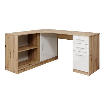 Kirjoituspöytä hyllyllä ja laatikoilla ROBERTO oikeanpuoleinen artisan-tammi/valkoinen