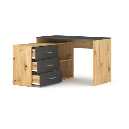 Kirjoituspöytä laatikoilla ja muunneltavalla P/L-kulmalla JULES, artisan-tammi/antrasiitti