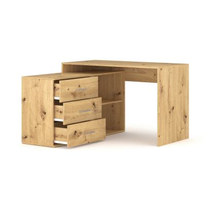Kirjoituspöytä laatikoilla ja vaihdettavalla kulmalla (oikea/vasen) JULES artisan‑tammi