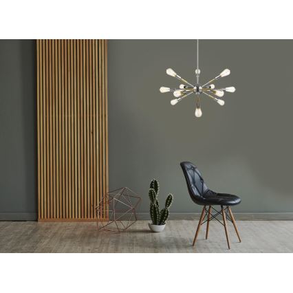 Kattokruunu tangossa COMET 12xE27/11W/230V kiiltävä kromi/kulta