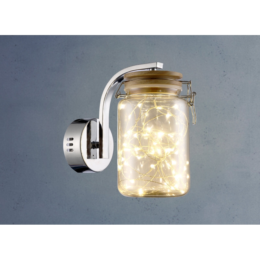 LED-seinävalaisin SHOCK LED/5W/230V kiiltävä kromi/puu