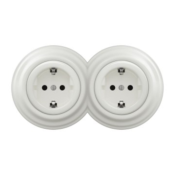 Kliklap - Kaksinkertainen retro-pistorasia kotikäyttöön, kehys, SCHUKO 230V/16A, valkoinen