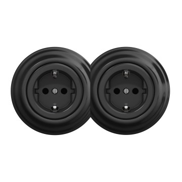 Kliklap - Kaksoisretro-pistorasia kotikäyttöön, kehyksellä, SCHUKO 230 V, musta