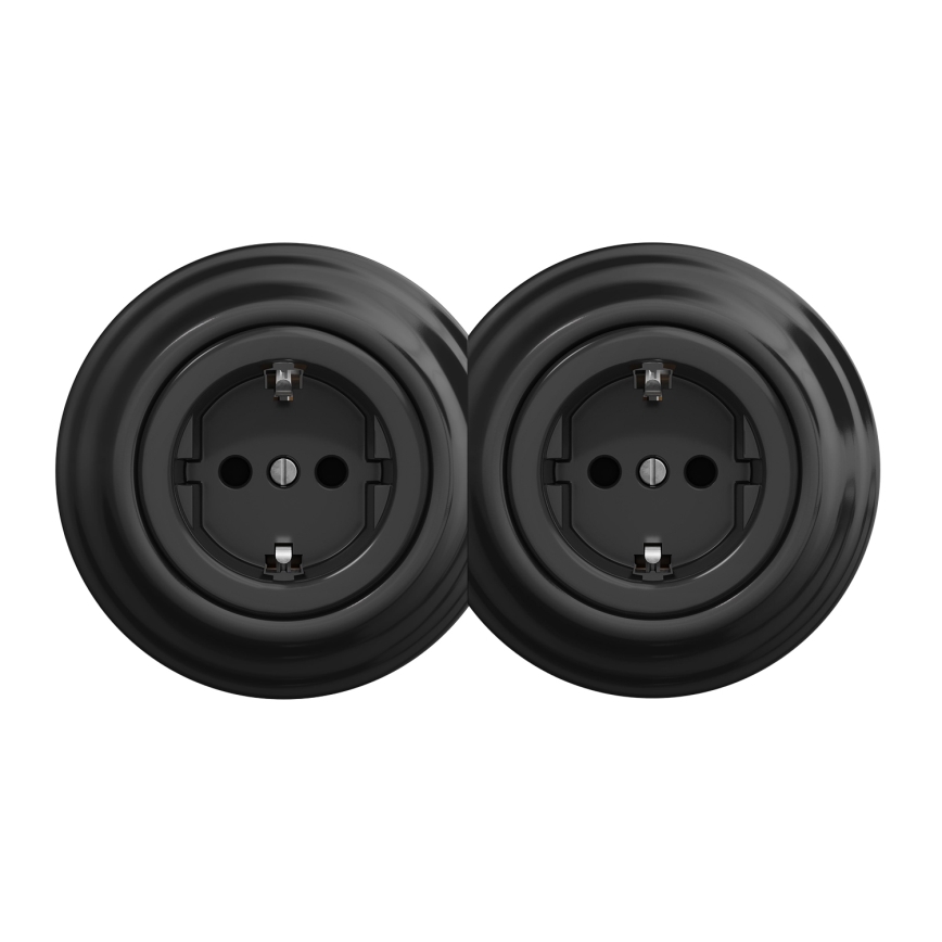 Kliklap - Kaksoisretro-pistorasia kotikäyttöön, kehyksellä, SCHUKO 230 V, musta