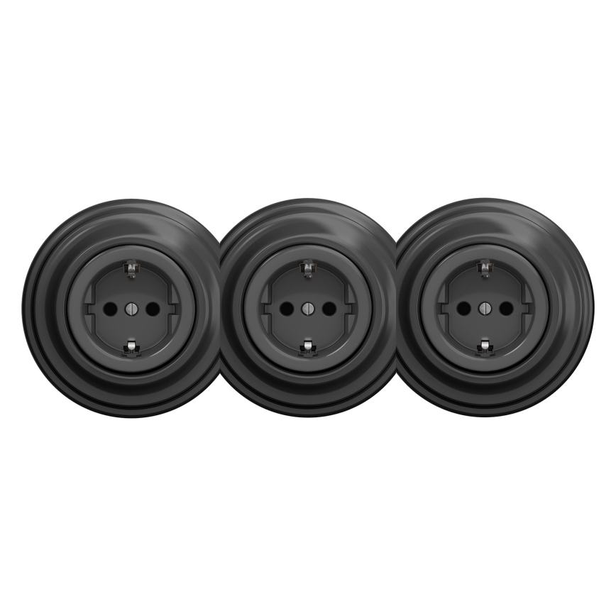 Kliklap - Retro-kolmoispistorasia kotikäyttöön kehyksellä SCHUKO 230V antrasiitti