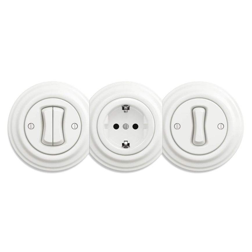 Kliklap - Retro koteloimaton SCHUKO-pistorasia 230V/16A valkoinen