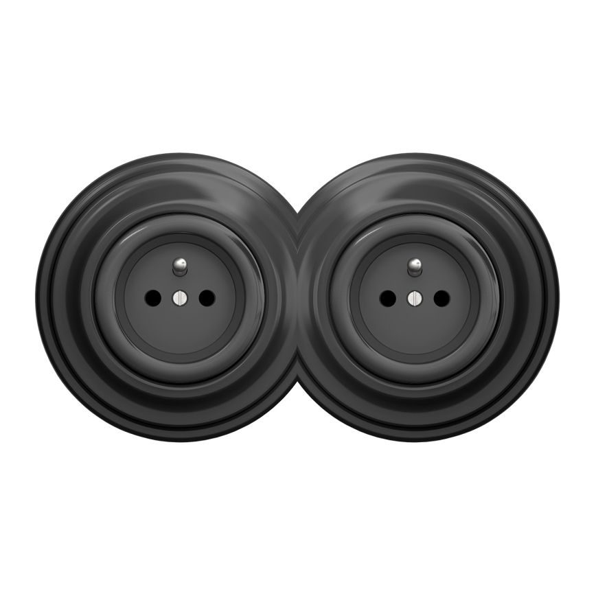 Kliklap - retro-tyylinen kaksoispistorasia kehyksellä, 230 V, antrasiitti