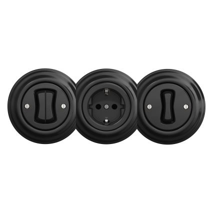 Kliklap - Retro-tyylinen kehyksetön kotipistorasia SCHUKO 230V/16A musta