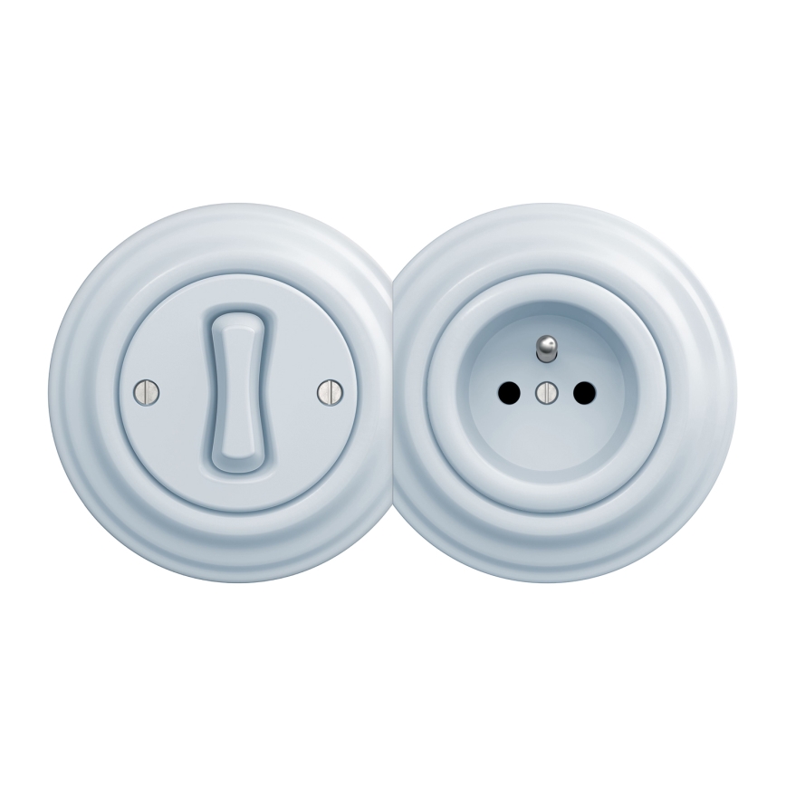 Kliklap - Retro-yksinapainen katkaisija nro 1 ja 230 V pistorasia kehyksellä, sininen