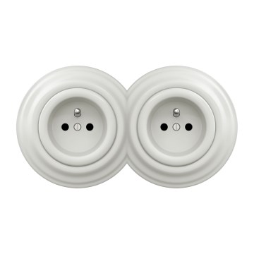 Kliklap - Retrotyylinen kaksipistorasia kehyksellä 230V valkoinen
