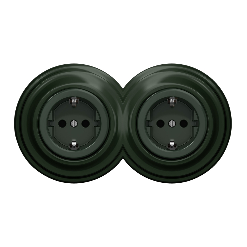 Kliklap - Retrotyylinen kaksoispistorasia kodin käyttöön, kehys SCHUKO 230V, vihreä