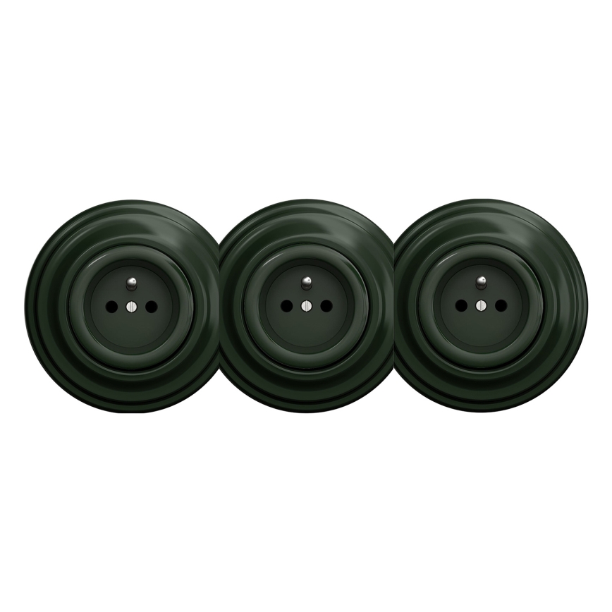 Kliklap - Retrotyylinen kolmoispistorasia kotikäyttöön, kehys mukana, 230 V, vihreä