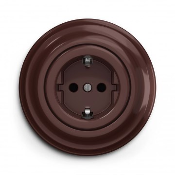 Kliklap - retrotyylinen pistorasia kotikäyttöön kehyksellä SCHUKO 230 V/16 A, ruskea