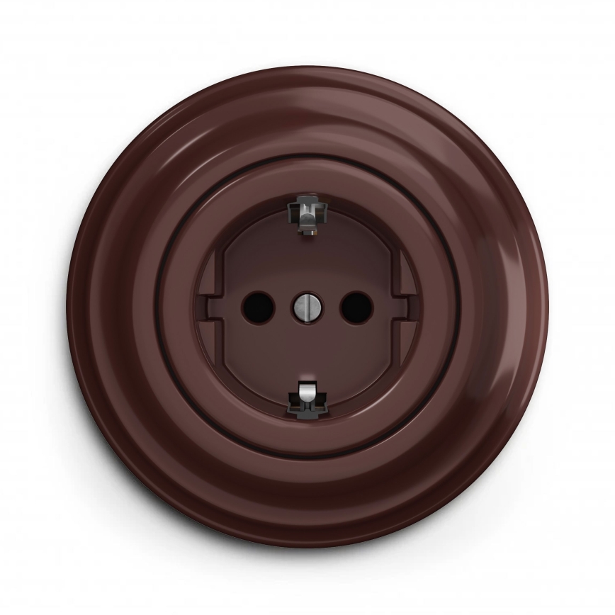 Kliklap - retrotyylinen pistorasia kotikäyttöön kehyksellä SCHUKO 230 V/16 A, ruskea