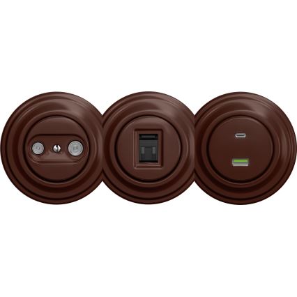 Kliklap - Vintage-USB-pistoke A+C ilman kehystä ruskea
