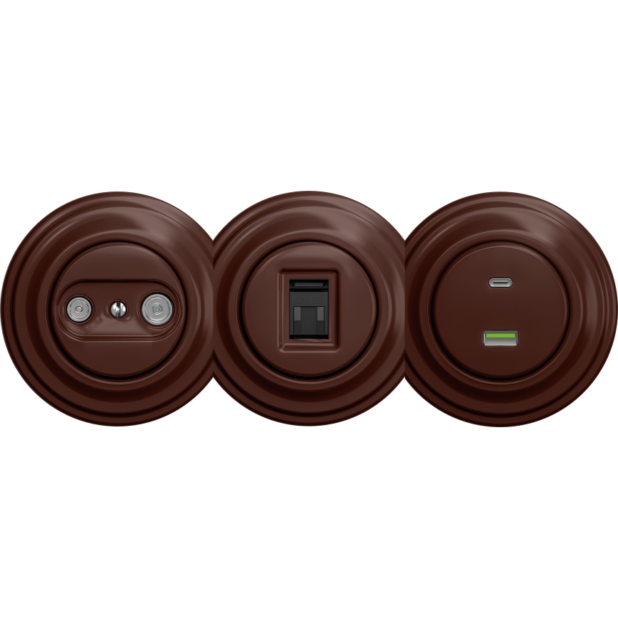 Kliklap - Vintage-USB-pistoke A+C ilman kehystä ruskea