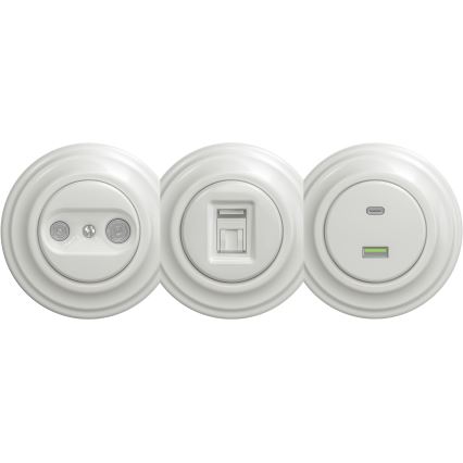 Kliklap - Vintage-USB-pistoke A+C ilman kehystä valkoinen