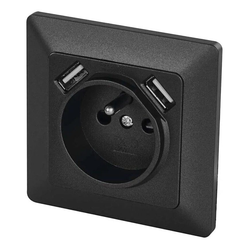 Kodin pistorasia kanssa USB 250V/16A antrasiitti