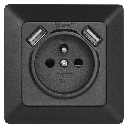 Kodin pistorasia kanssa USB 250V/16A antrasiitti