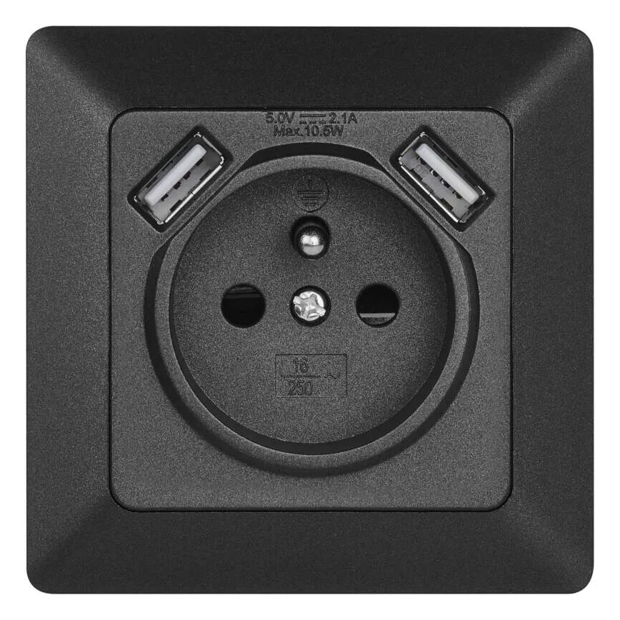 Kodin pistorasia kanssa USB 250V/16A antrasiitti