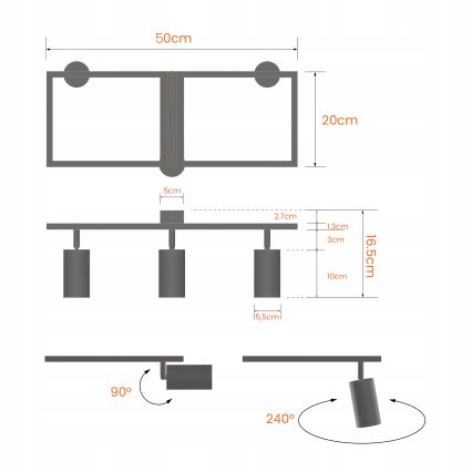 Kohdevalaisin 3xGU10/30W/230V valkoinen