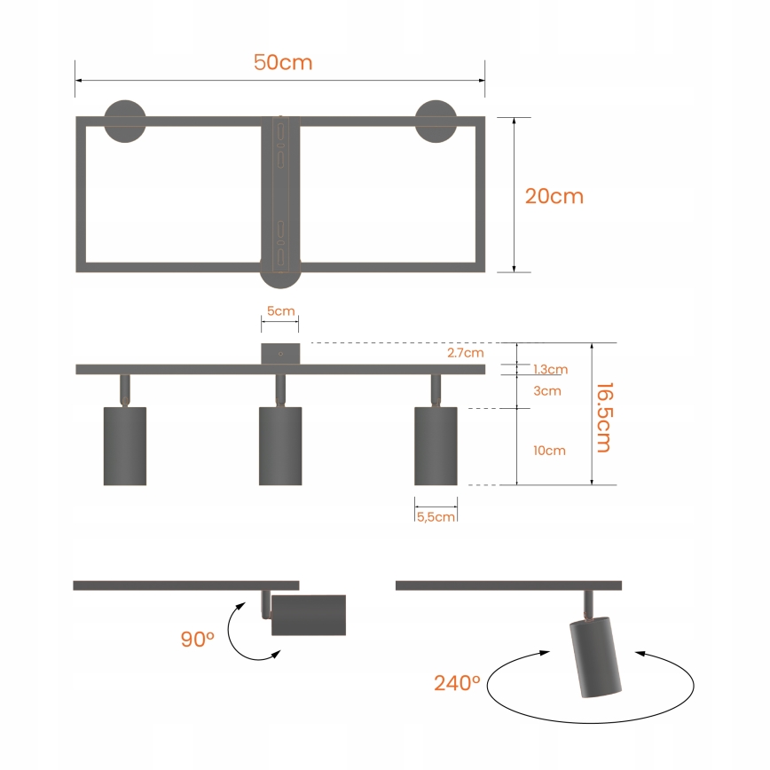 Kohdevalaisin 3xGU10/30W/230V valkoinen