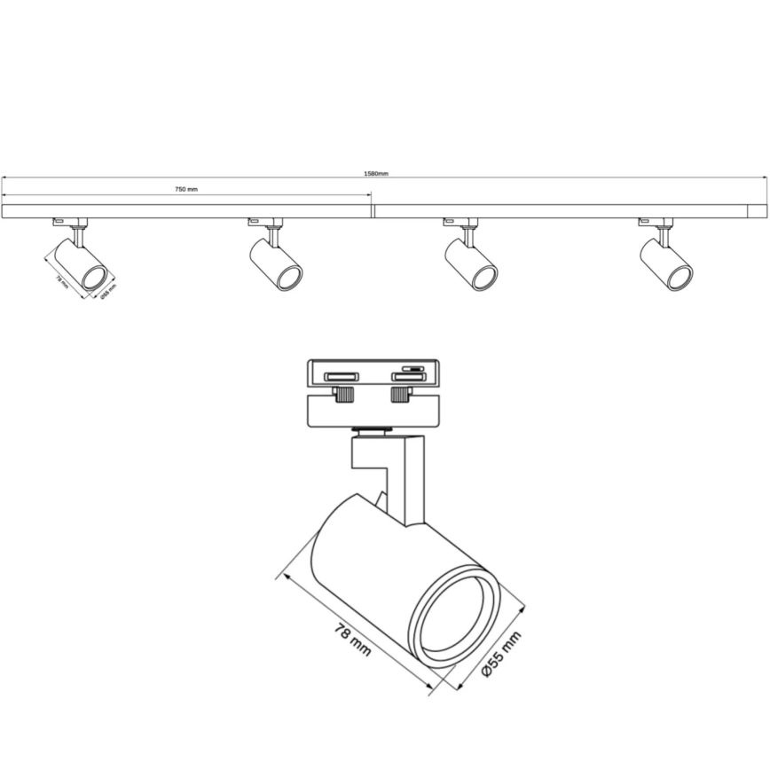 Kohdevalo kiskojärjestelmään LYNX 4xGU10/10W/230V + 2 x 75 cm kiskojärjestelmä valkoinen