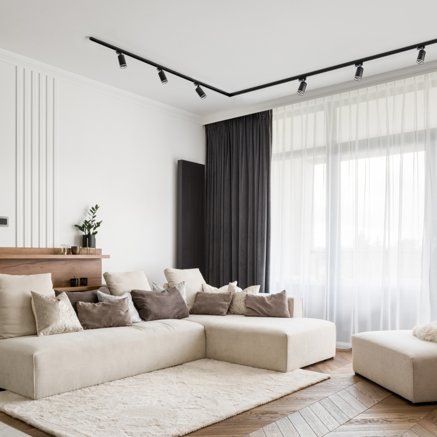 Kohdevalo kiskojärjestelmään PARIISI 6xGU10/10W/230V + 2x1 m kisko systeemi musta