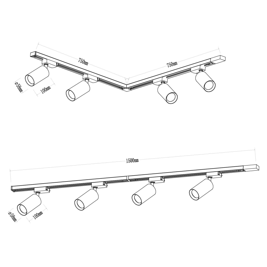 Kohdevalo kiskojärjestelmään PIPE 4xGU10/10W/230V valkoinen
