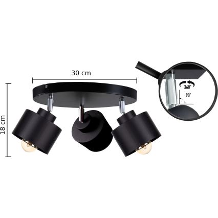 Kohdevalo SIMPLY BLACK 3xE27/60W/230V d. 30 cm