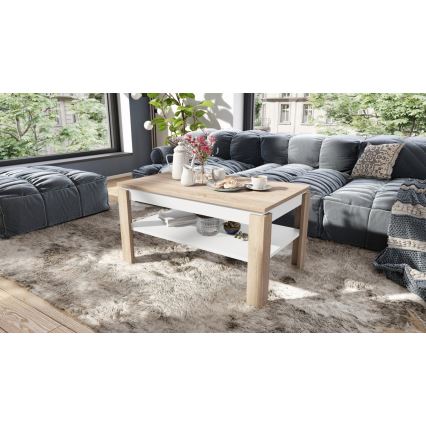 Kokoontaitettava sohvapöytä haarakiskolla hyllyllä ADEN tammi sonoma/valkoinen