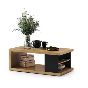 Kokouspöytä hyllyllä ja säilytystilalla LORA artisan tammi/musta