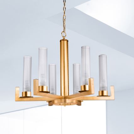 Kolarz 6009.80630 - Kattokruunu ketjussa RAGGIO 6xE14 / 25W / 230V 24K kulta
