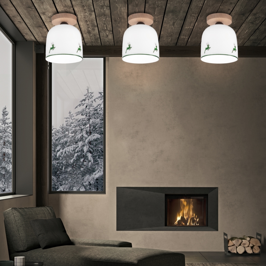Kolarz A1352.11.G.100 - Kiinteä kattokruunu NONNA 1xE27/60W/230V Peura tammi/valkoinen/vihreä