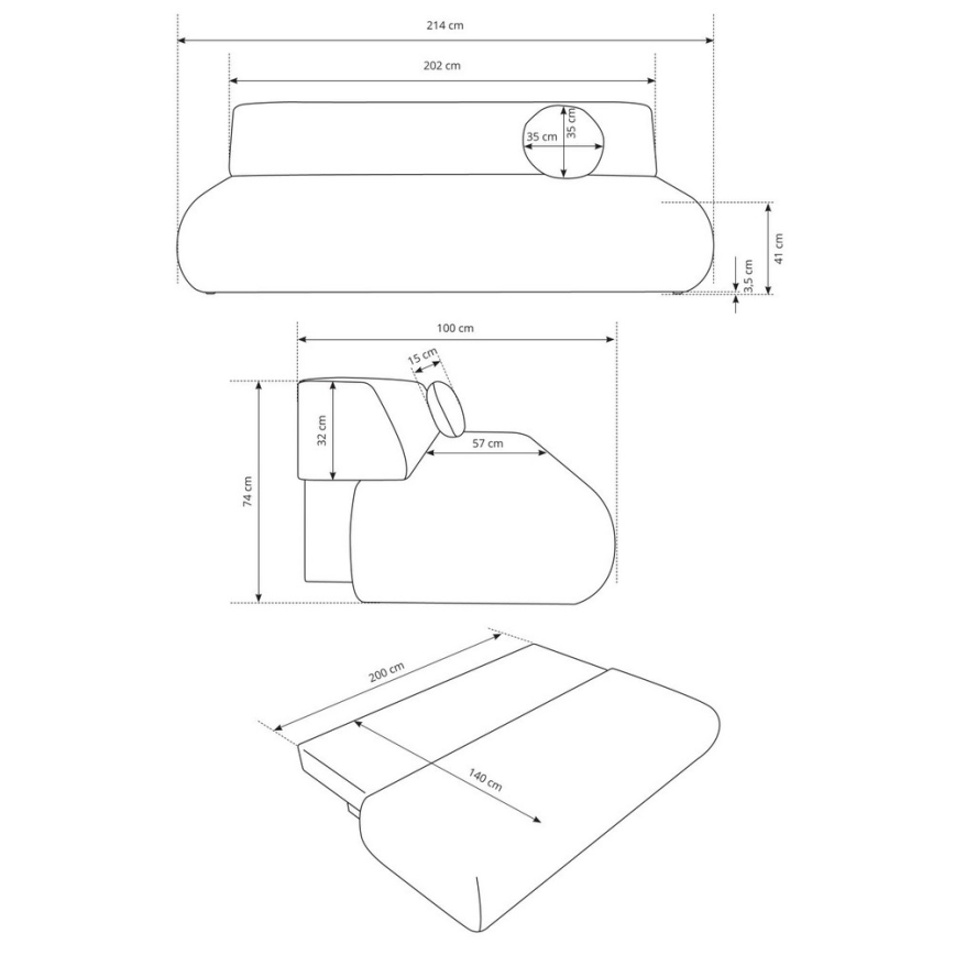 Kolmipaikkainen vuodesohva säilytystilalla PRATO, beige