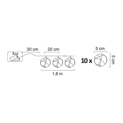 Koristeellinen LED-valaistus AHNE 10xLED/2xAA