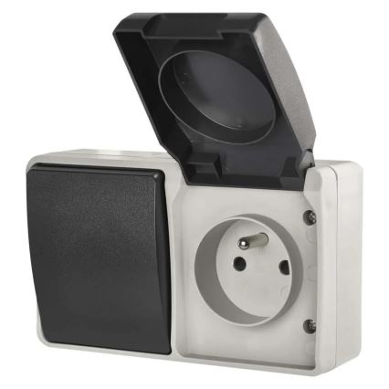 Kotikytkin vuorotellen nro. 6 pistokkeella 250V/16A IP44 harmaa