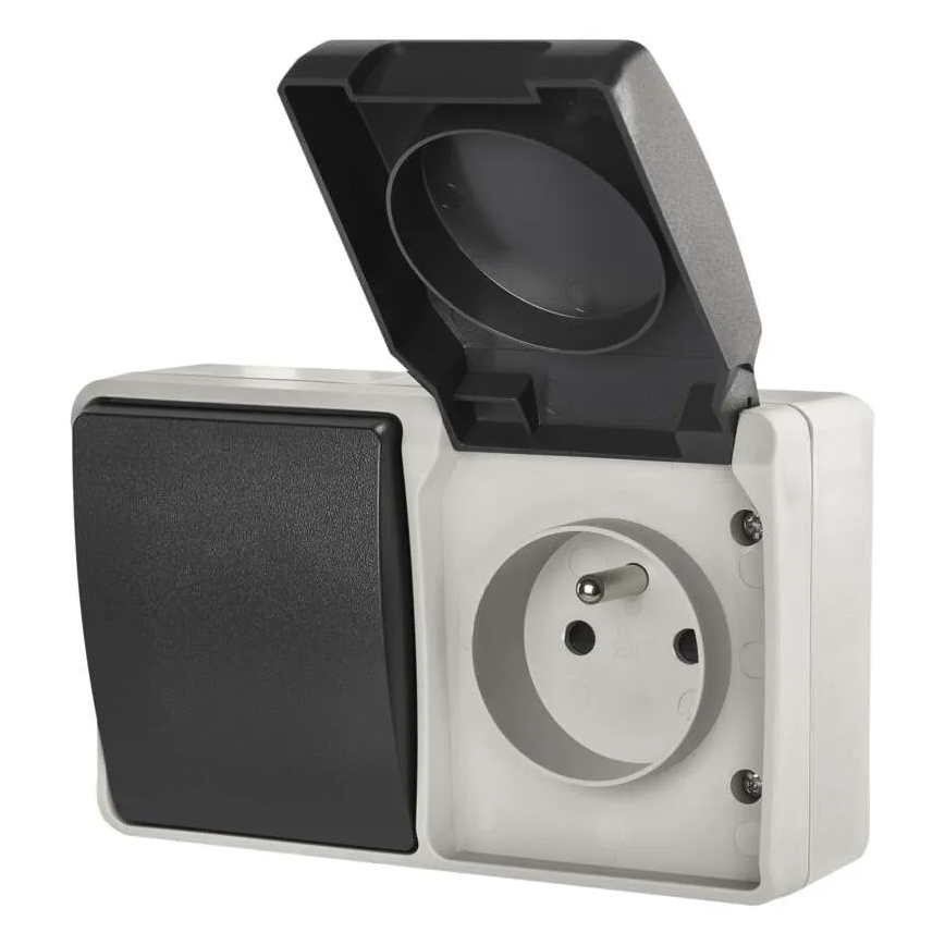 Kotikytkin vuorotellen nro. 6 pistokkeella 250V/16A IP44 harmaa