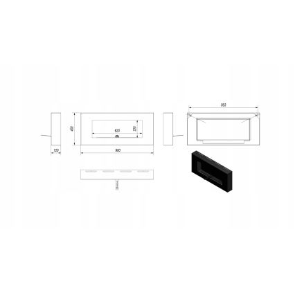 Kratki - seinä BIO takka 40x90 cm 1,5kW musta