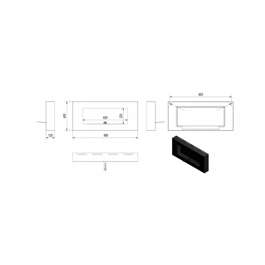 Kratki - seinä BIO takka 40x90 cm 1,5kW musta