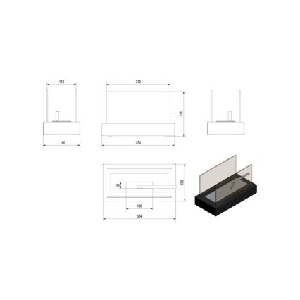 Kratki - BIO takka 21,8x35,4 cm 1kW musta